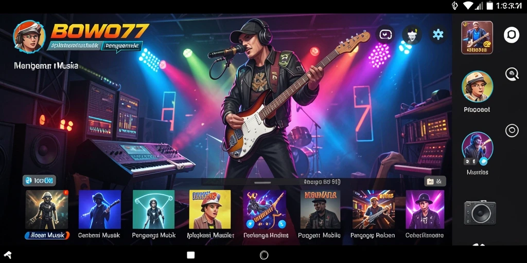 Tampilan gameplay aplikasi BOWO77 saat pengguna memilih lagu musik.