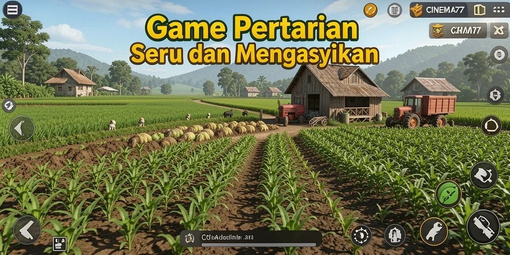 Screenshot CINEMA77 menunjukkan gameplay pertanian yang seru.