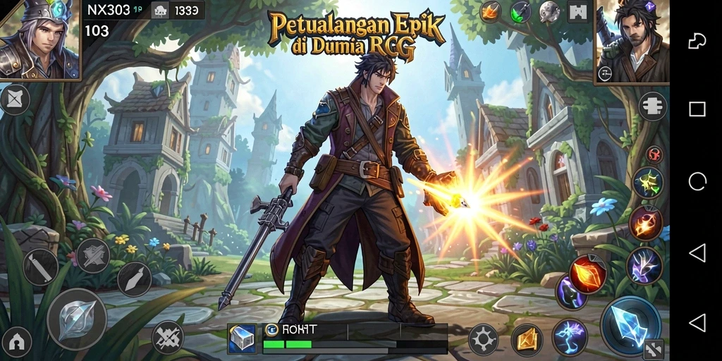 Screenshot dari gameplay NX303 menampilkan aksi petualangan RPG yang mendebarkan.