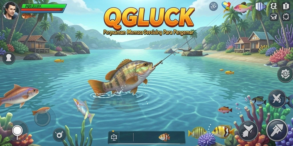 Screenshot gameplay QGLUCK dengan tampilan mendalam aksi memancing.