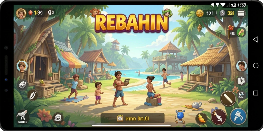 Tampilan menarik dari gameplay REBAHIN yang seru dan colorful.