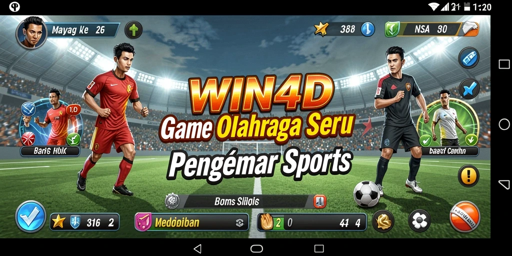 Screenshot menunjukkan intensitas pertandingan dalam WIN4D dengan pemain aktif di lapangan.