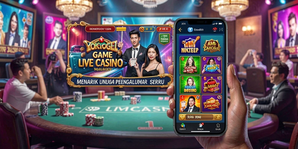 Screenshot gameplay YOKTOGEL menunjukkan dealer langsung dan suasana casino.